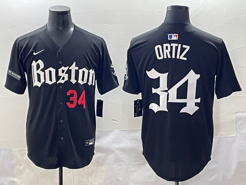 Men 2025 Boston Red Sox 34 Ortiz Black Five generations Joint Name Nike MLB Jersey style 10